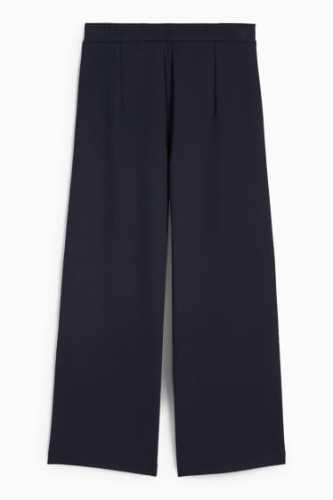 Femei - Pantaloni din jerseu cu curea - talie înaltă - wide leg - albastru închis