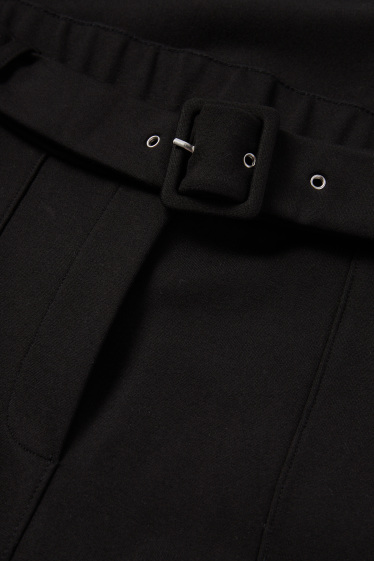Femei - Pantaloni din jerseu cu curea - talie înaltă - wide leg - negru