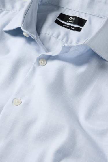 Bărbați - Cămașă office - slim fit - guler italian - în carouri - albastru deschis
