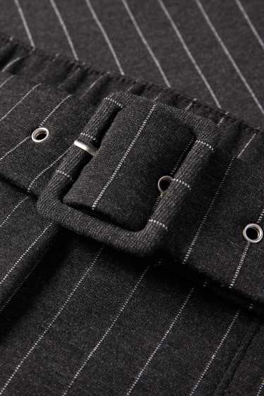 Women - Jersey trousers with belt - high-rise waist - wide leg - dark gray