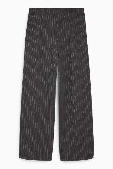 Women - Jersey trousers with belt - high-rise waist - wide leg - dark gray