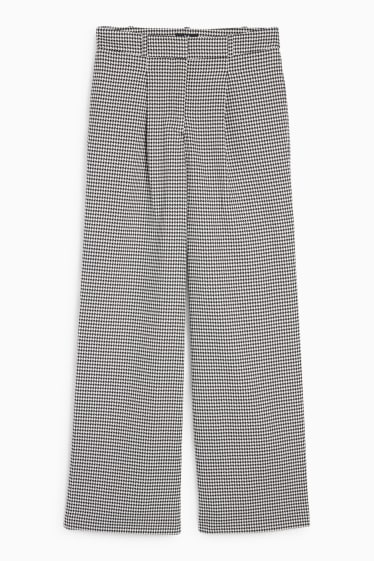 Femei - Pantaloni office - talie înaltă - loose fit - în carouri - negru / alb