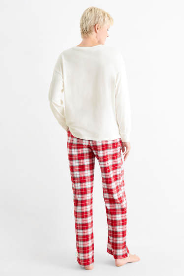 Femei - Mini Me - pijama de damă cu pantaloni din flanel, cu motive de Crăciun - alb / roșu