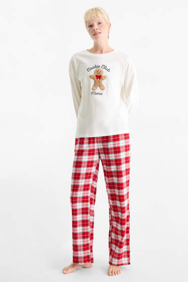 Femei - Mini Me - pijama de damă cu pantaloni din flanel, cu motive de Crăciun - alb / roșu