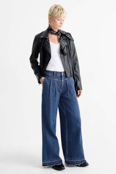Femei - Wide leg jeans - talie medie - denim-albastru
