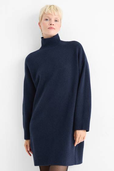 Femei - Rochie din tricot - albastru închis