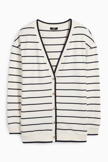 Femei - Cardigan tricotat - cu dungi - alb-crem