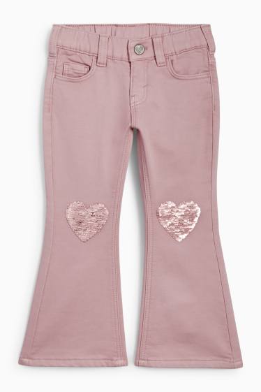 Copii - Fete - Inimă - flared jeans - jeans termoizolanți - roz