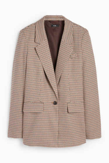 Femei - Blazer lung - regular fit - în carouri - maro deschis
