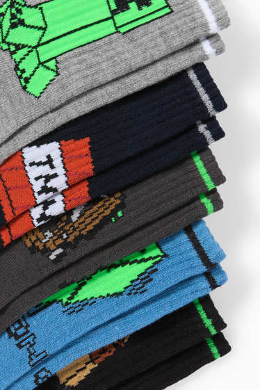 Children Boys - Multipack of 5 - Minecraft - socks with motif - gray