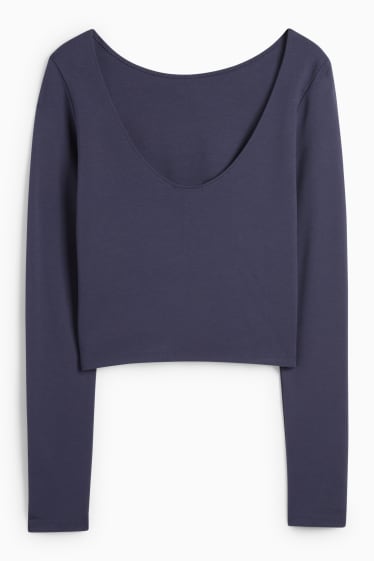 Femei - Tricou crop cu mânecă lungă - albastru închis