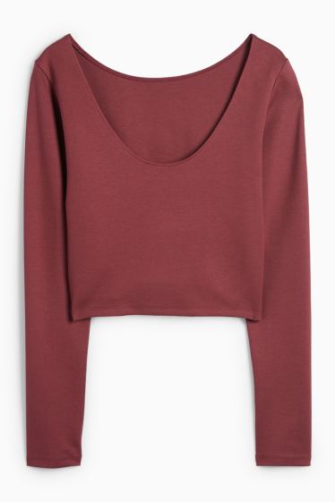 Femei - Tricou crop cu mânecă lungă - bordo