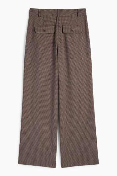 Femei - Pantaloni de stofă - talie medie - wide leg - în carouri - maro