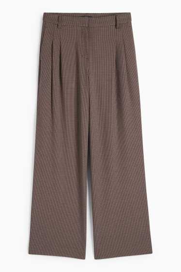 Femei - Pantaloni de stofă - talie medie - wide leg - în carouri - maro