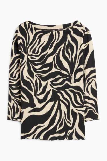 Damen - Langarmshirt - gemustert - strukturiert - schwarz / beige
