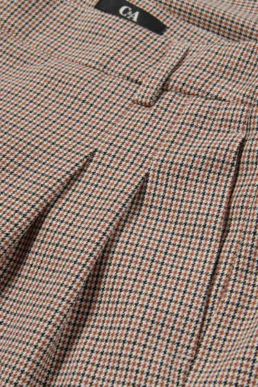 Femei - Pantaloni de stofă - talie medie - wide leg - în carouri - bej