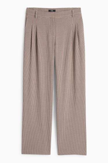 Femei - Pantaloni de stofă - talie medie - wide leg - în carouri - bej