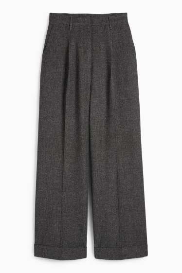 Femei - Pantaloni de stofă - talie înaltă - wide leg - structurați - gri închis