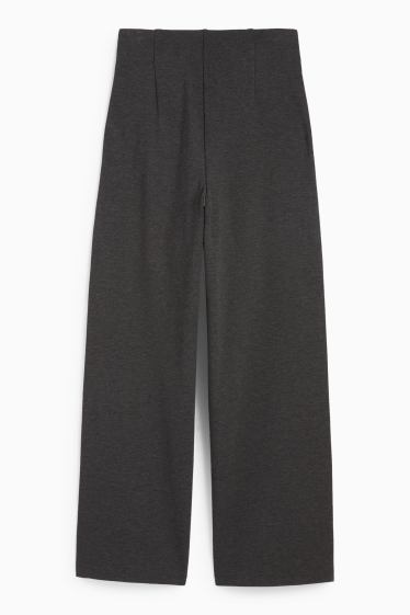 Femei - Pantaloni din jerseu cu curea - talie înaltă - wide leg - gri închis
