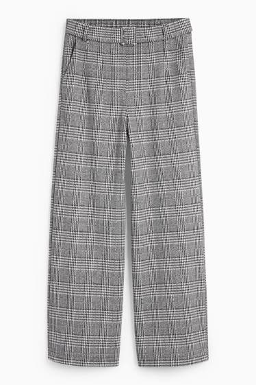 Femei - Pantaloni din jerseu cu curea - talie înaltă - wide leg - în carouri - negru / alb