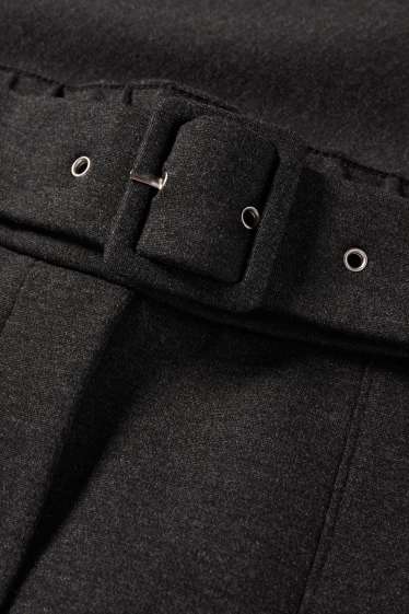 Women - Jersey trousers with belt - high-rise waist - wide leg - dark gray