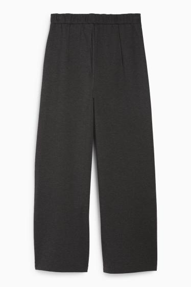 Women - Jersey trousers with belt - high-rise waist - wide leg - dark gray