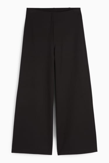 Femei - Pantaloni din jerseu - talie înaltă - wide leg - negru
