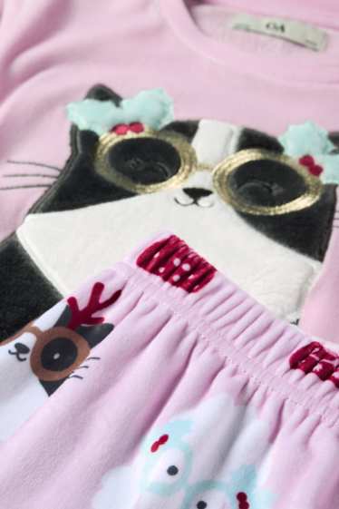 Copii - Fete - Câini și pisici - pijama cu motive de Crăciun - 2 piese - roz