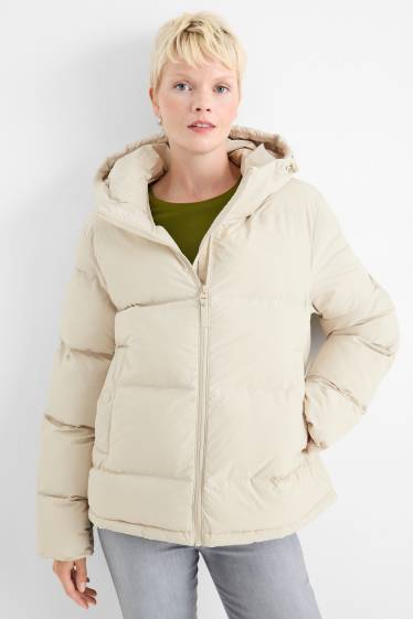 Women - Quilted jacket with hood - water-repellent - light beige