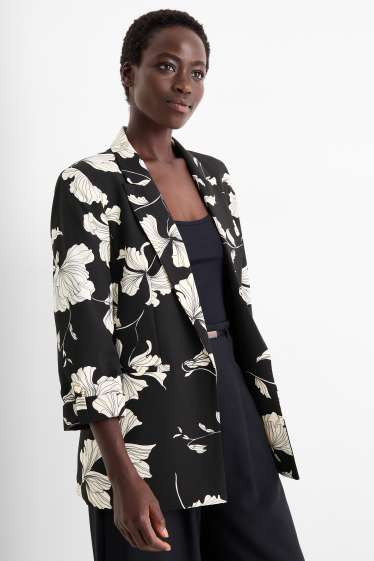 Femei - Blazer office - relaxed fit - cu flori - negru / alb