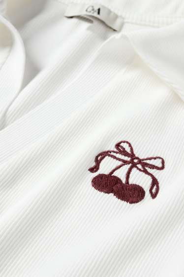 Femei - Tricou polo crop - slim fit - reiat - alb