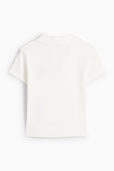 Femei - Tricou polo crop - slim fit - reiat - alb