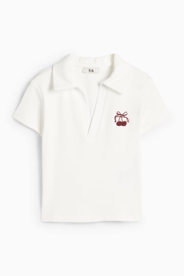 Femei - Tricou polo crop - slim fit - reiat - alb