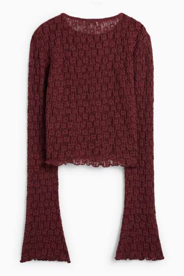 Femei - Tricou crop cu mânecă lungă și dantelă - slim fit - bordo
