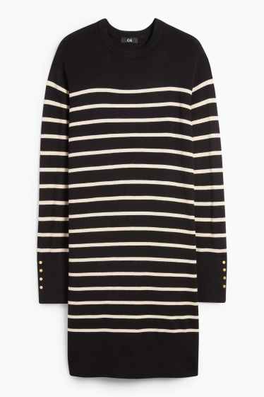 Femei - Rochie din tricot fin - straight fit - cu dungi - negru / nej