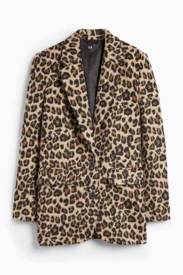 Femei - Blazer lung - relaxed fit - imprimeu de leopard - negru / nej