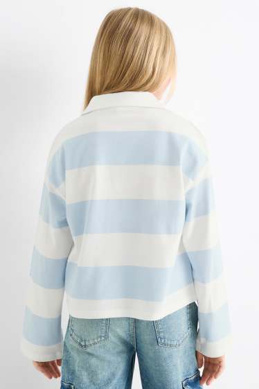 Copii - Fete - Lilo & Stitch - tricou polo - cu dungi - alb / albastru deschis
