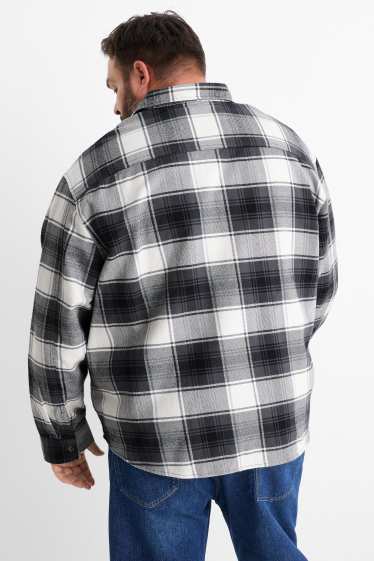 Bărbați - Cămașă din flanel - relaxed fit - guler Kent - în carouri - albastru închis