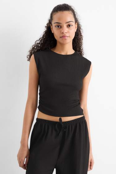 Femei - Top crop - structurat - negru