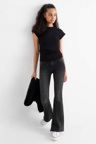 Femei - Flared jeans - talie medie - denim-gri