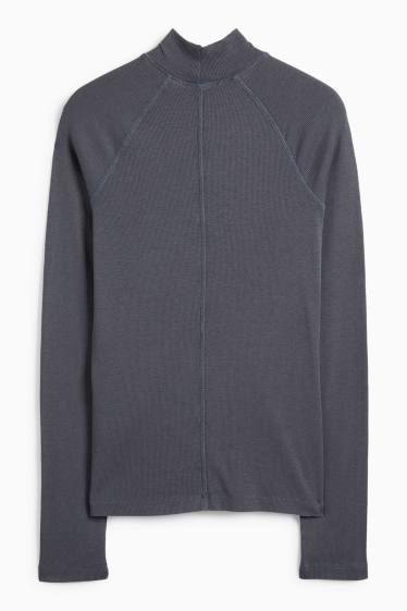 Femei - Tricou cu mânecă lungă - slim fit - reiat - gri închis
