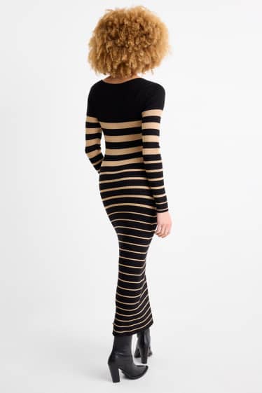 Femei - Rochie din tricot - reiată - cu dungi - negru / nej