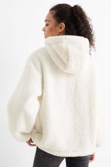 Women - Faux fur jacket with hood - white