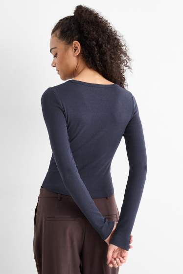 Donna - Camicia corta serafino - slim fit - blu scuro