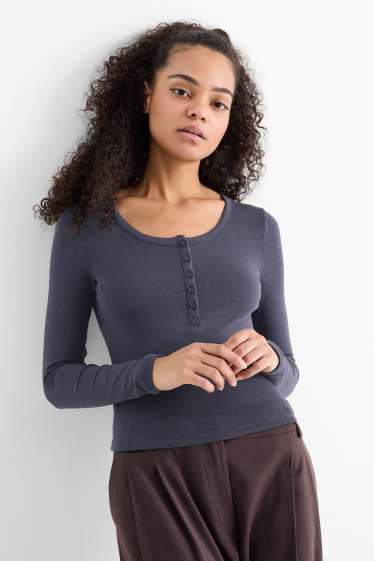 Donna - Camicia corta serafino - slim fit - blu scuro