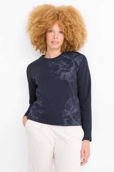 Femmes - Haut à manches longues - motif floral - bleu foncé