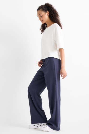 Women - Cloth trousers - low waist - wide leg - dark blue