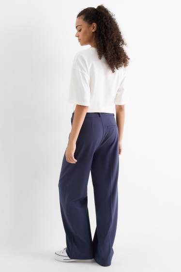 Women - Cloth trousers - low waist - wide leg - dark blue