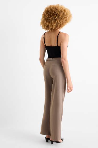 Femei - Pantaloni office - talie medie - wide leg - maro
