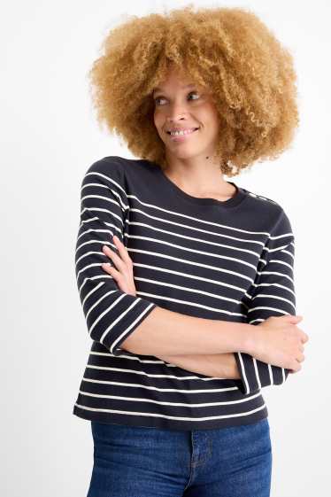 Women - Long sleeve top - striped - dark blue